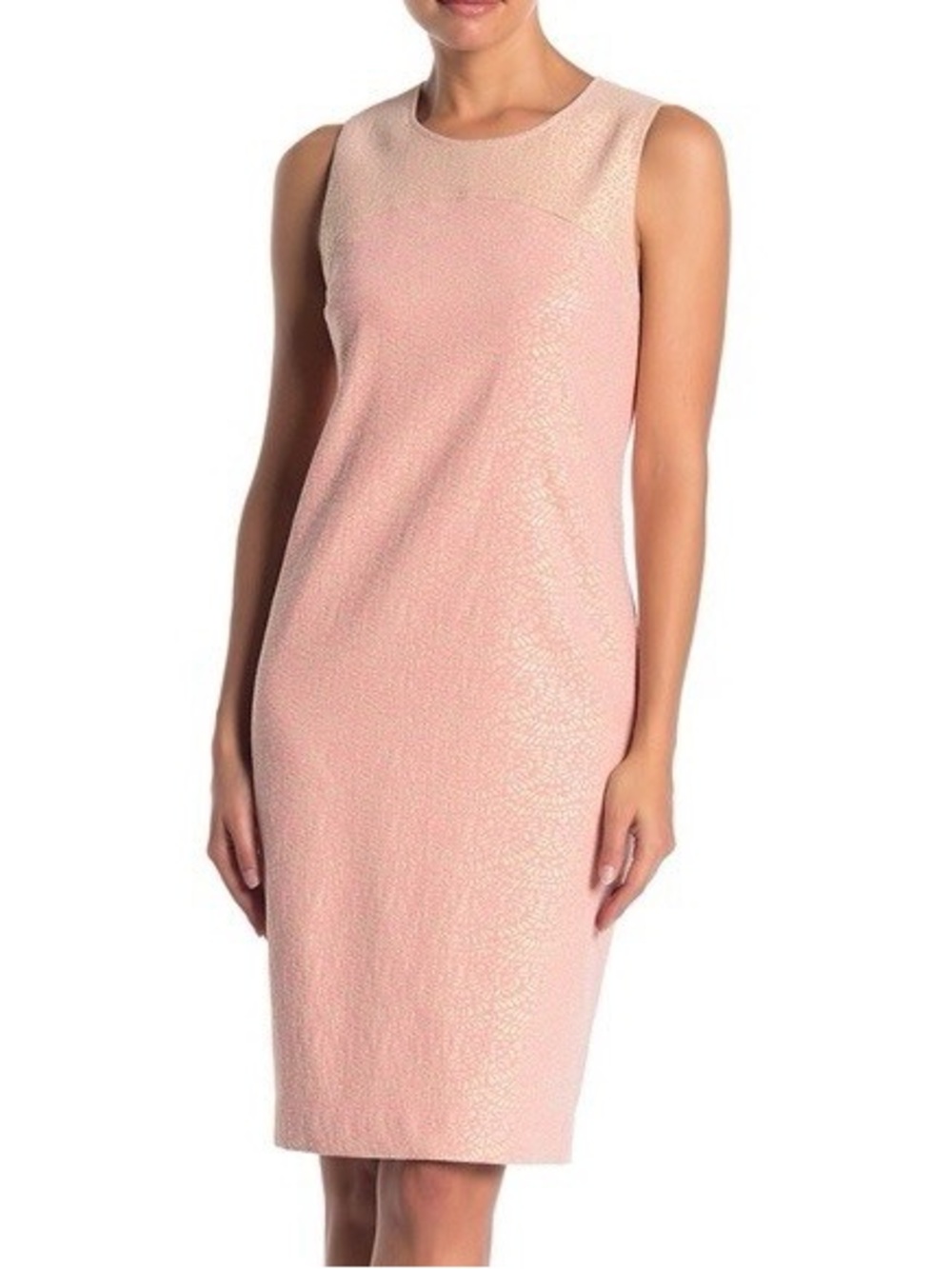 Trina Turk Metallic Jacquard Sheath Dress Cutout Back Coral Pink Gold Cocktail 8